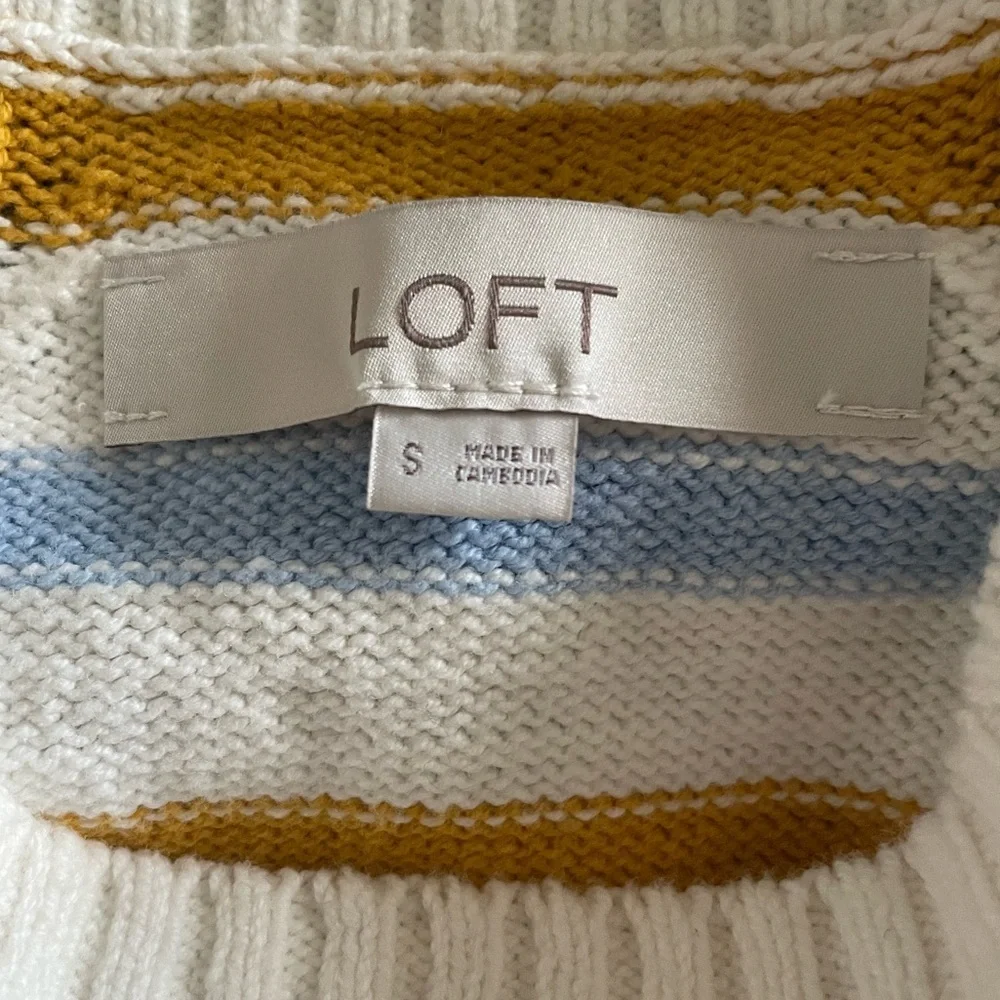 Loft Blue and Gold Striped Crewneck Sweater Small